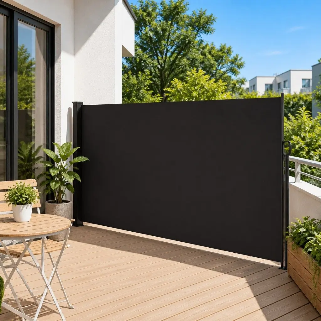 Retractable Side Awning Black 180x500cm Garden Privacy Screen Outdoor Patio