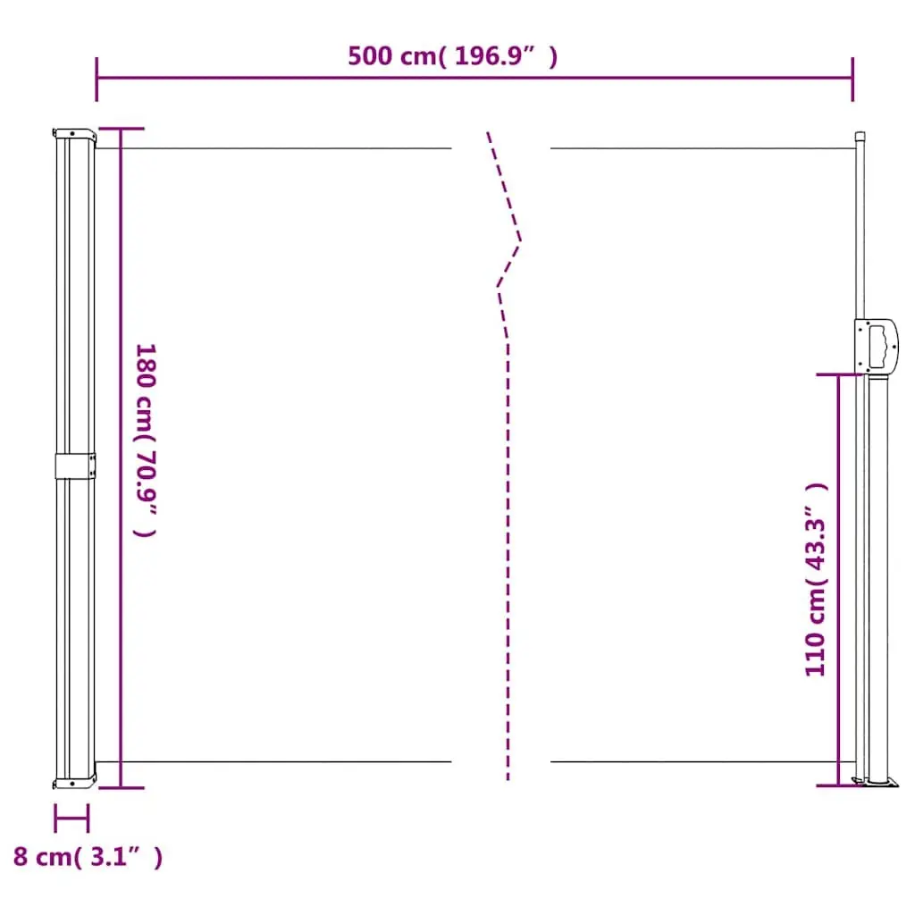 Retractable Side Awning Black 180x500cm Garden Privacy Screen Outdoor Patio