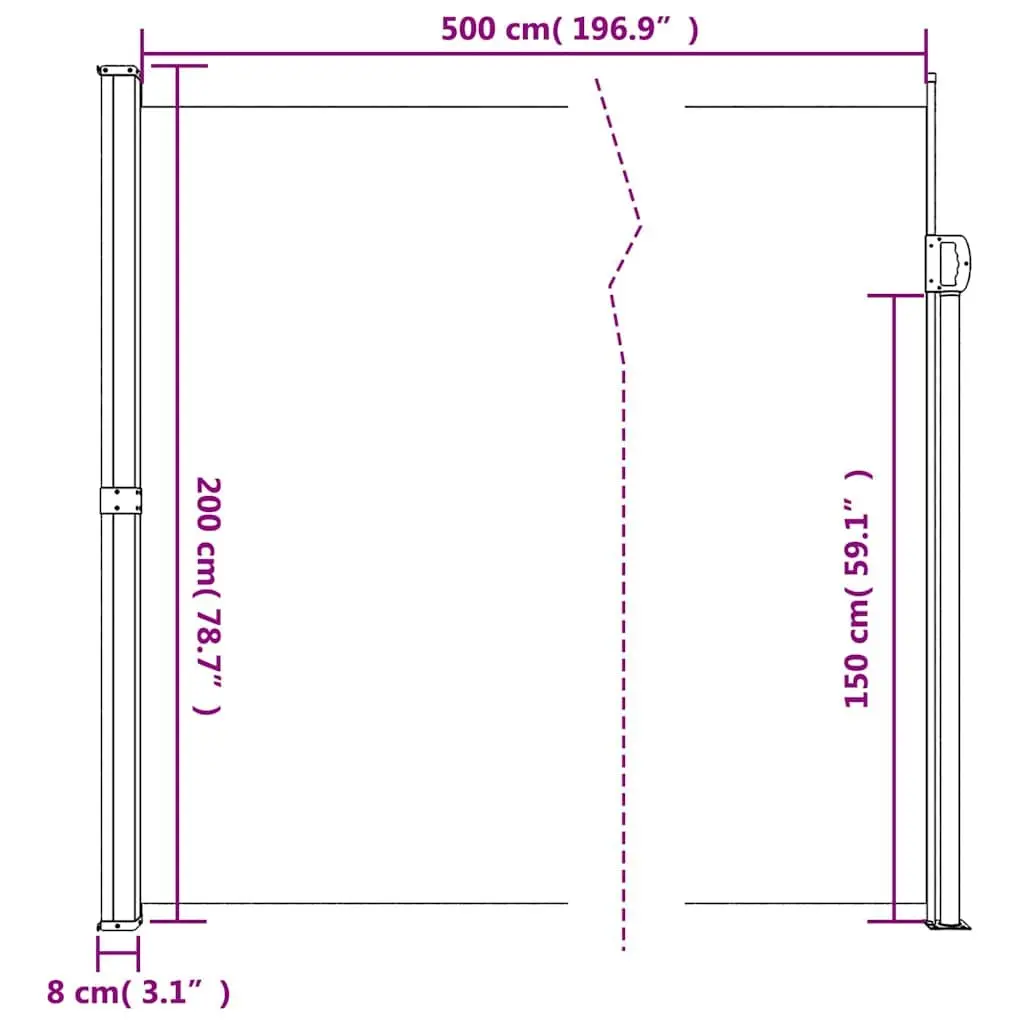 Retractable Side Awning Black 200x500 cm Garden Privacy Screen Outdoor Patio