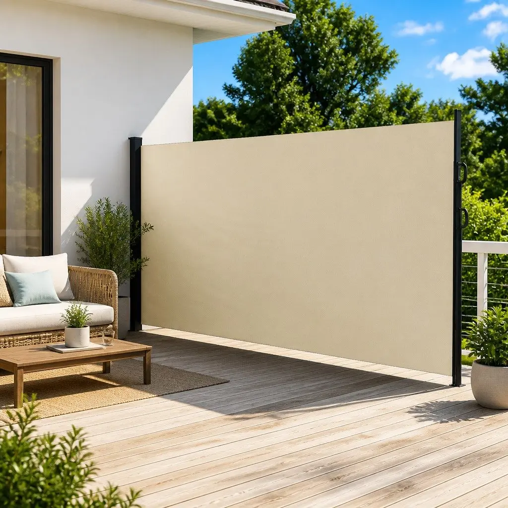 Retractable Privacy Screen Awning Cream 500cm x 220cm Outdoor Garden Shade