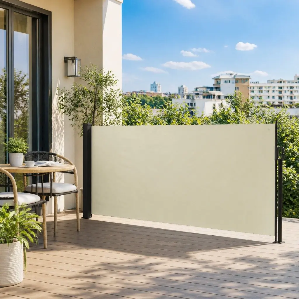 Retractable Privacy Awning Cream 120cm x 600cm Garden Balcony Patio Terrace