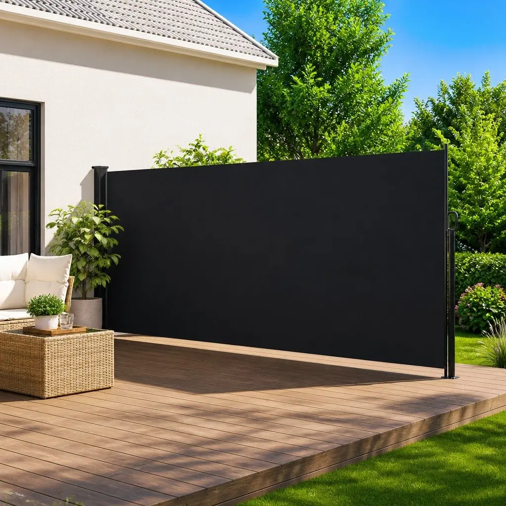 Outdoor Privacy Screen Retractable Awning Black 160x600 cm Garden Patio