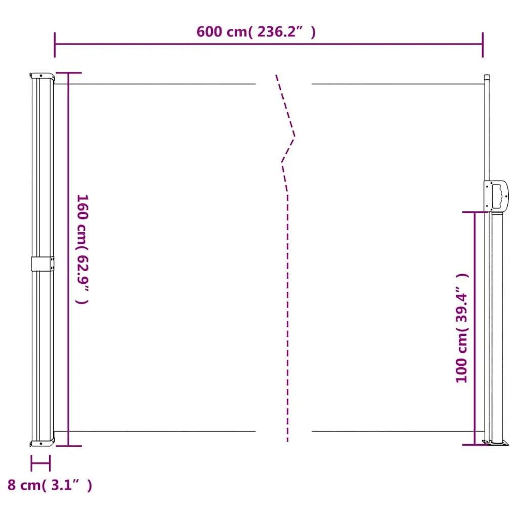 Outdoor Privacy Screen Retractable Awning Black 160x600 cm Garden Patio