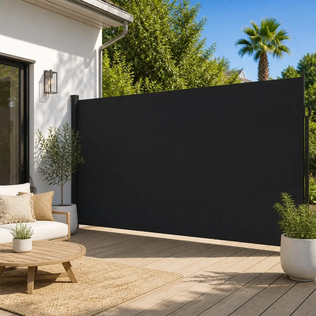 Retractable Side Awning Black 200x600cm Outdoor Privacy Screen