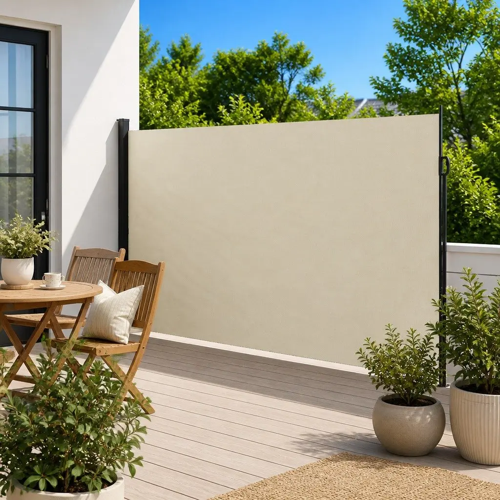 Retractable Awning Privacy Screen Cream Outdoor 220x600cm Garden Patio Balcony