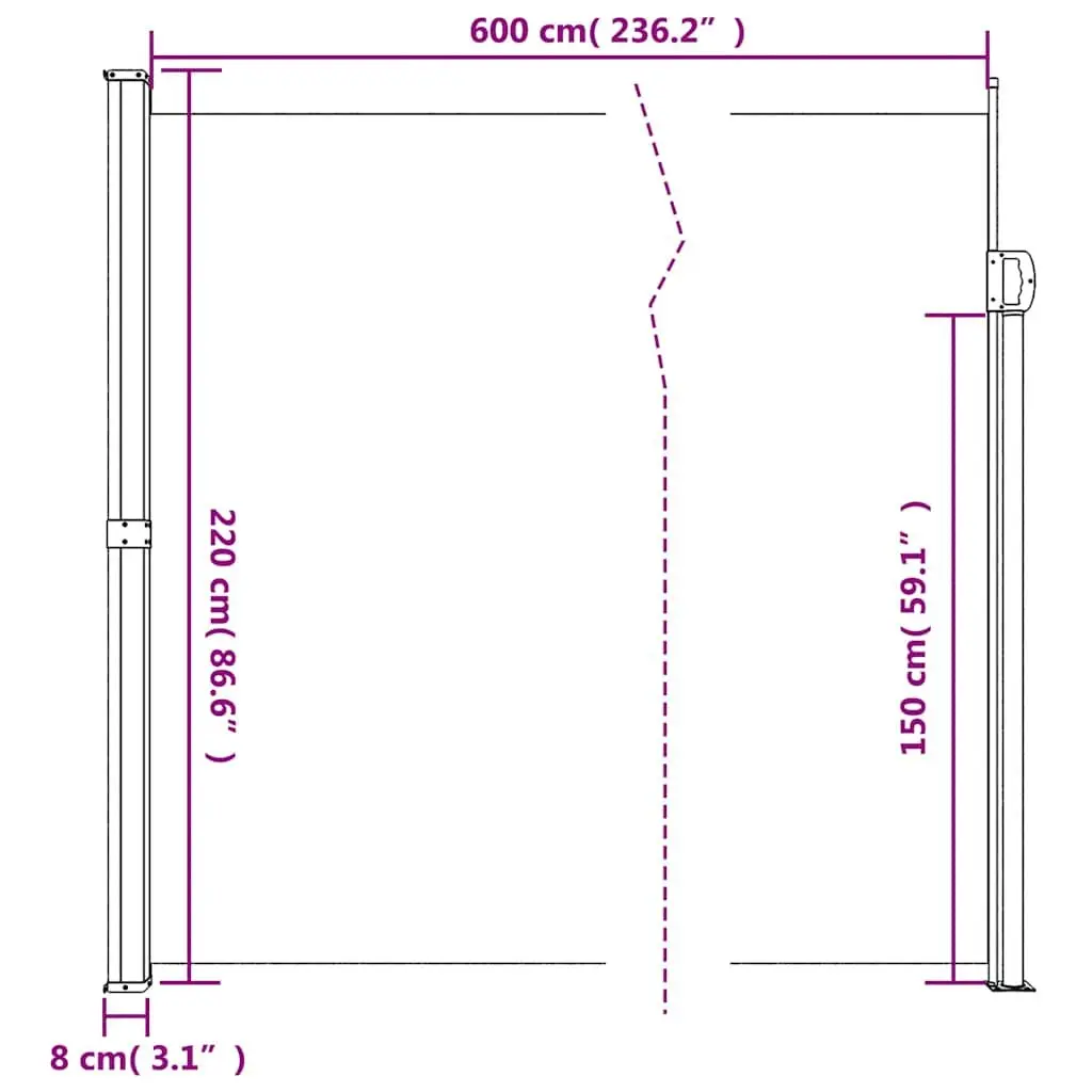 Retractable Awning Privacy Screen Cream Outdoor 220x600cm Garden Patio Balcony