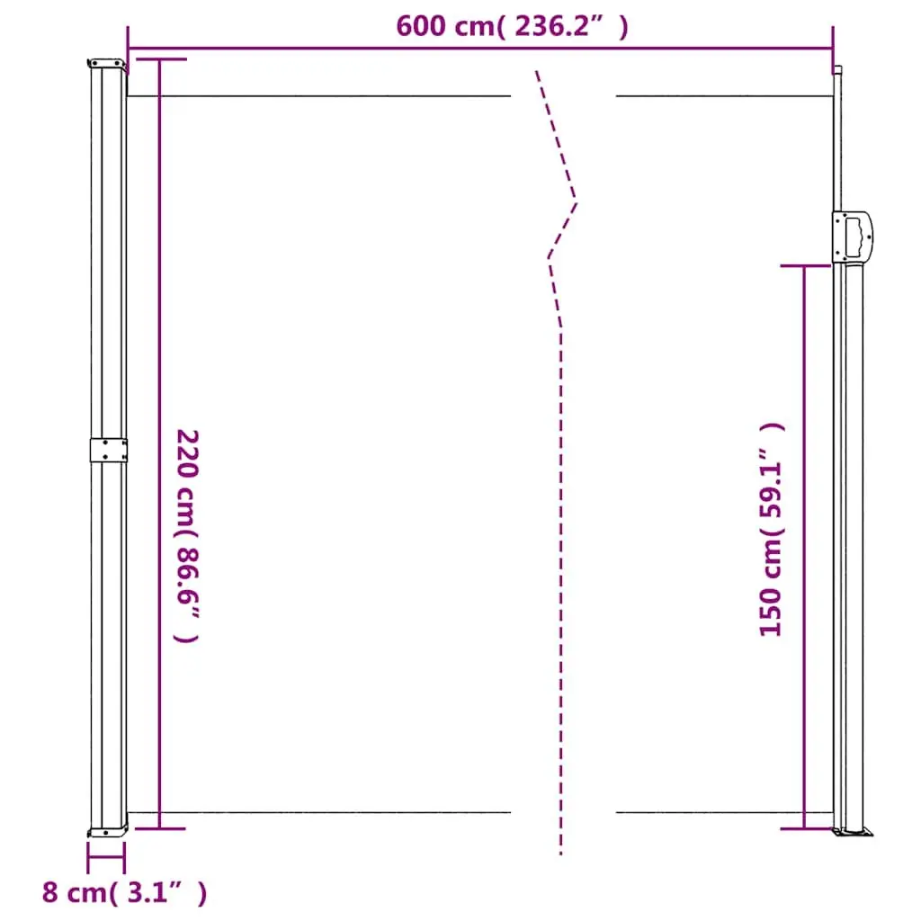 Retractable Side Awning Water and UV Resistant 220x600cm Outdoor Garden Privacy Screen