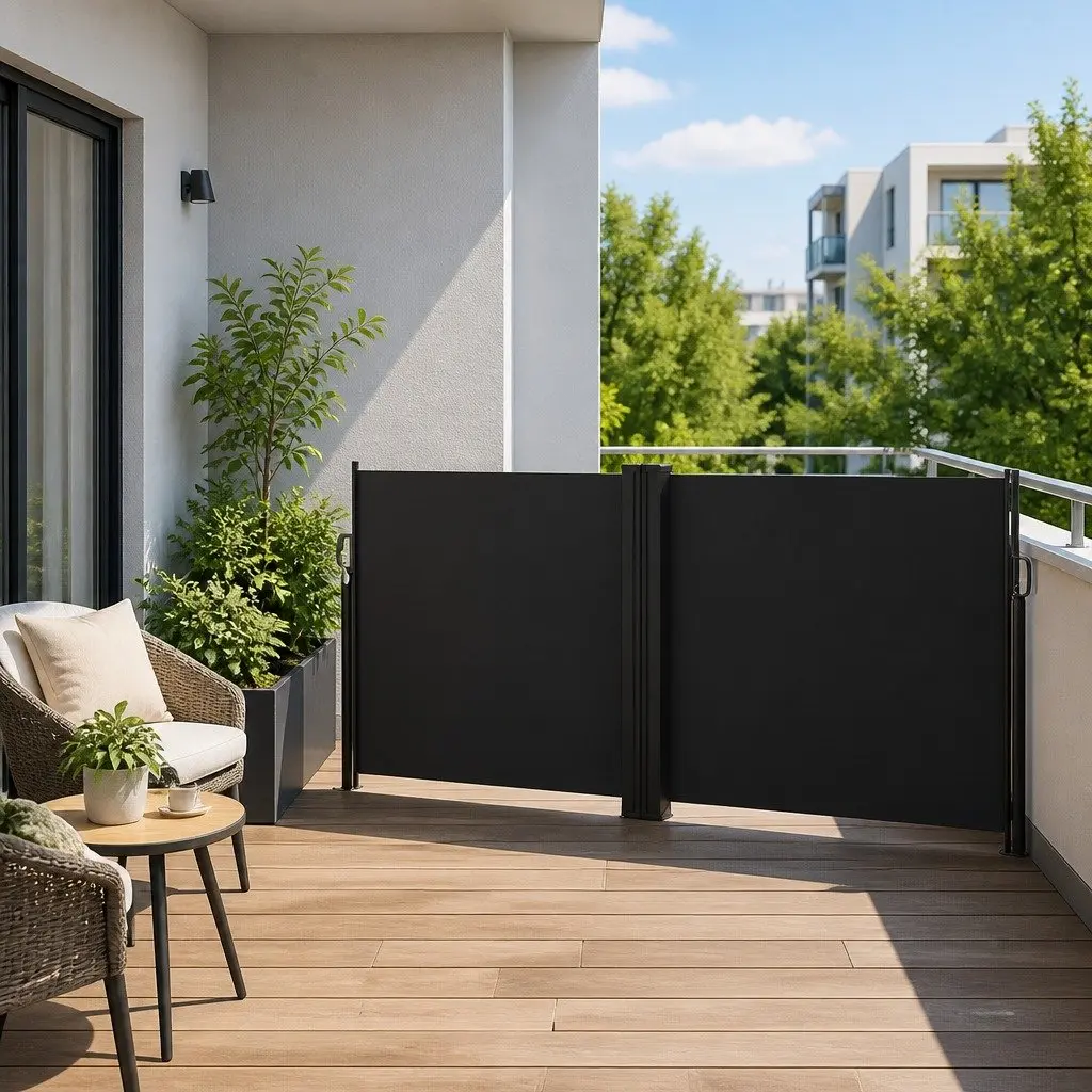 Retractable Side Awning Privacy Screen Black 120 x 1000 cm