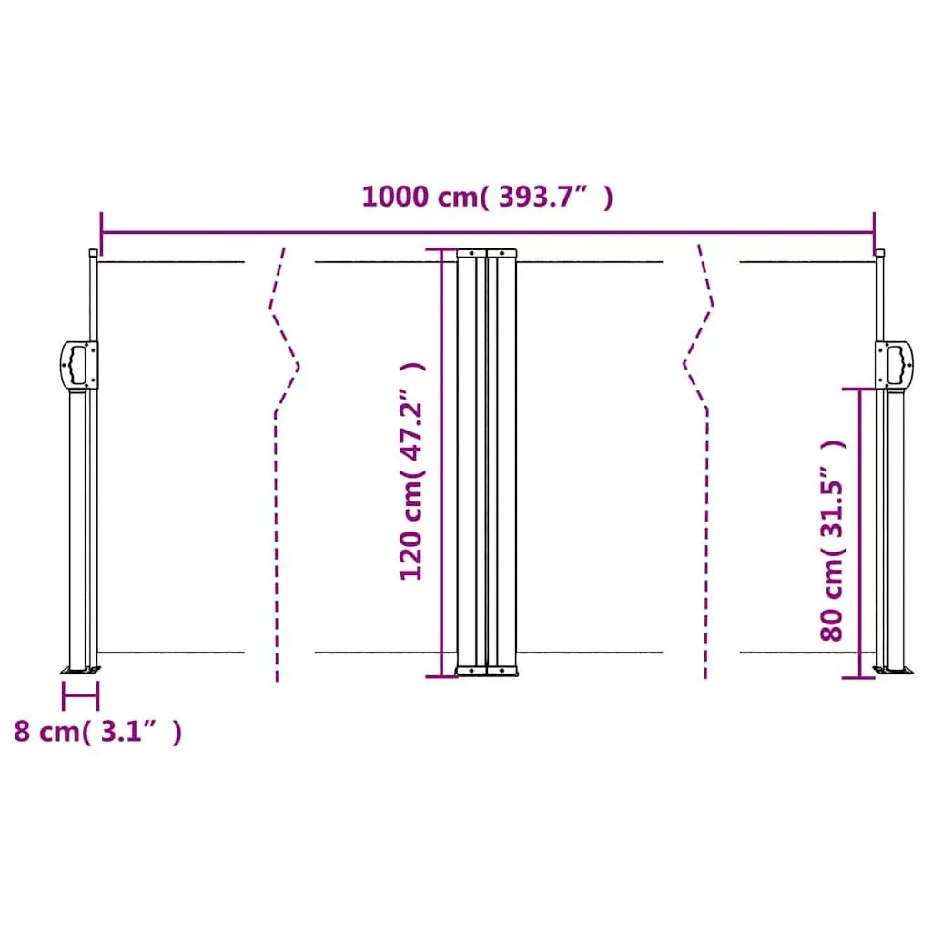 Retractable Side Awning Privacy Screen Black 120 x 1000 cm
