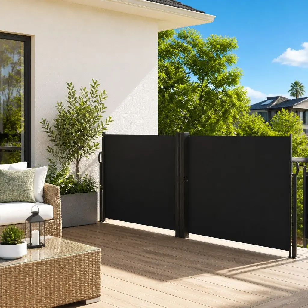 Retractable Privacy Screen Awning 140x1000cm Black for Garden Patio Balcony