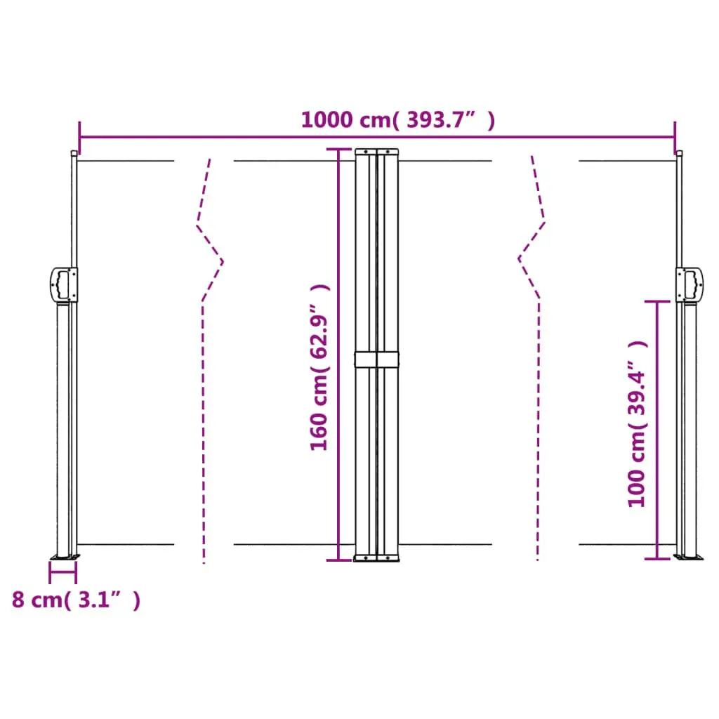 Retractable Privacy Screen Awning Black 160x1000cm Garden Patio Balcony Shade