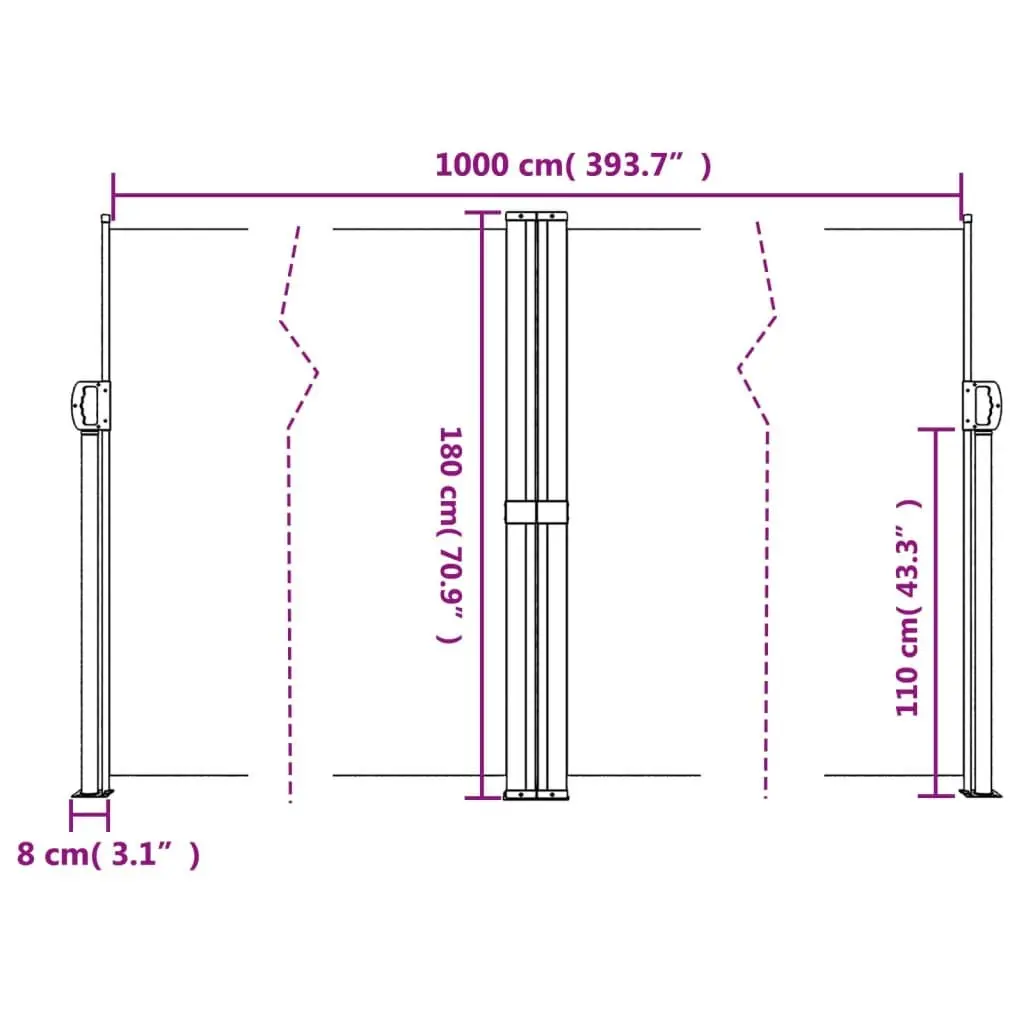 Retractable Side Awning 180x1000cm Black Outdoor Patio Terrace Garden Privacy