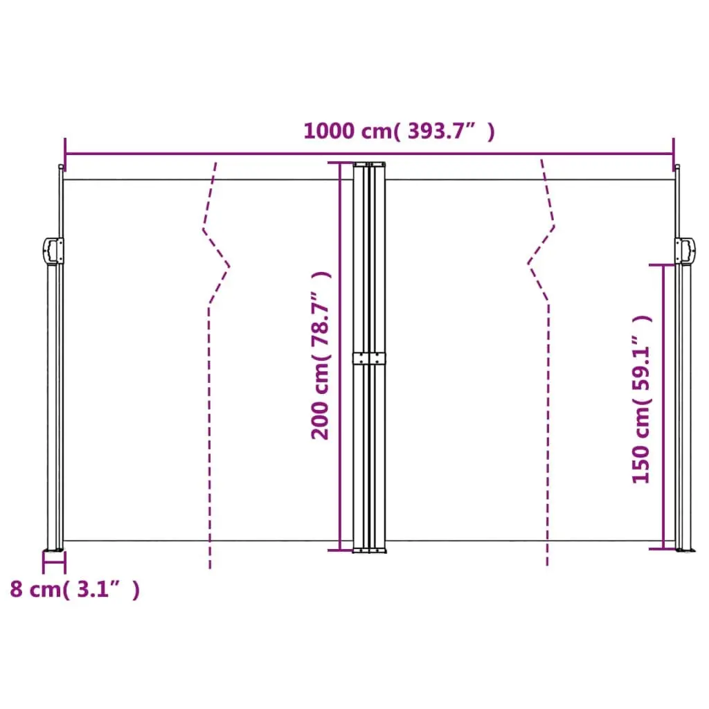 Retractable Side Awning Water and UV Resistant 200x1000 cm Outdoor Garden Privacy Screen