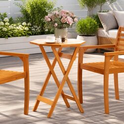 Folding Garden Table Round Ø60x75 cm Outdoor Patio Dining Brown Wood