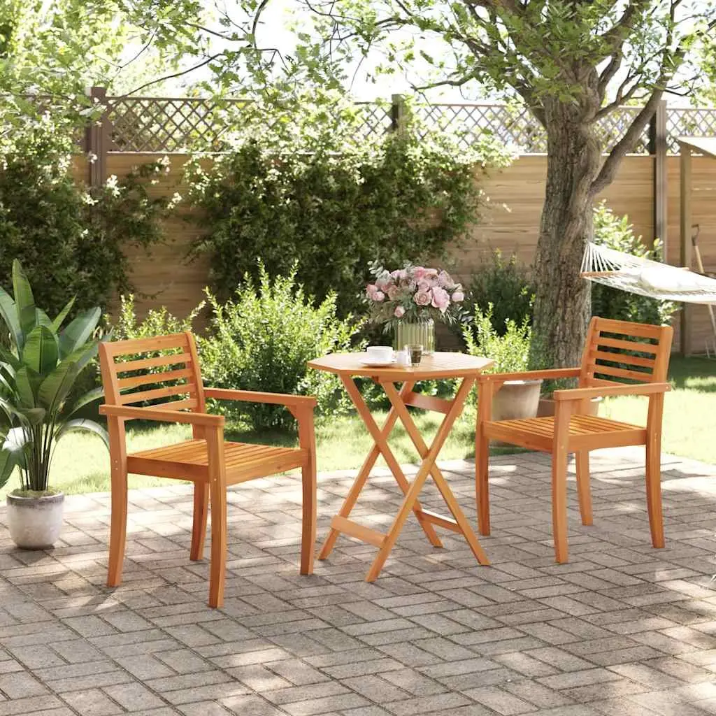 Folding Garden Table Round 70cm Brown Wood Outdoor Patio Dining Furniture