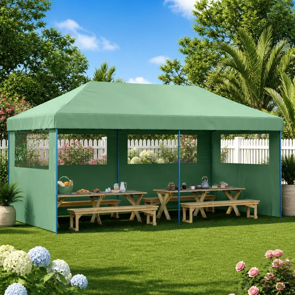 Green Pop-Up Tent for Outdoor Gatherings