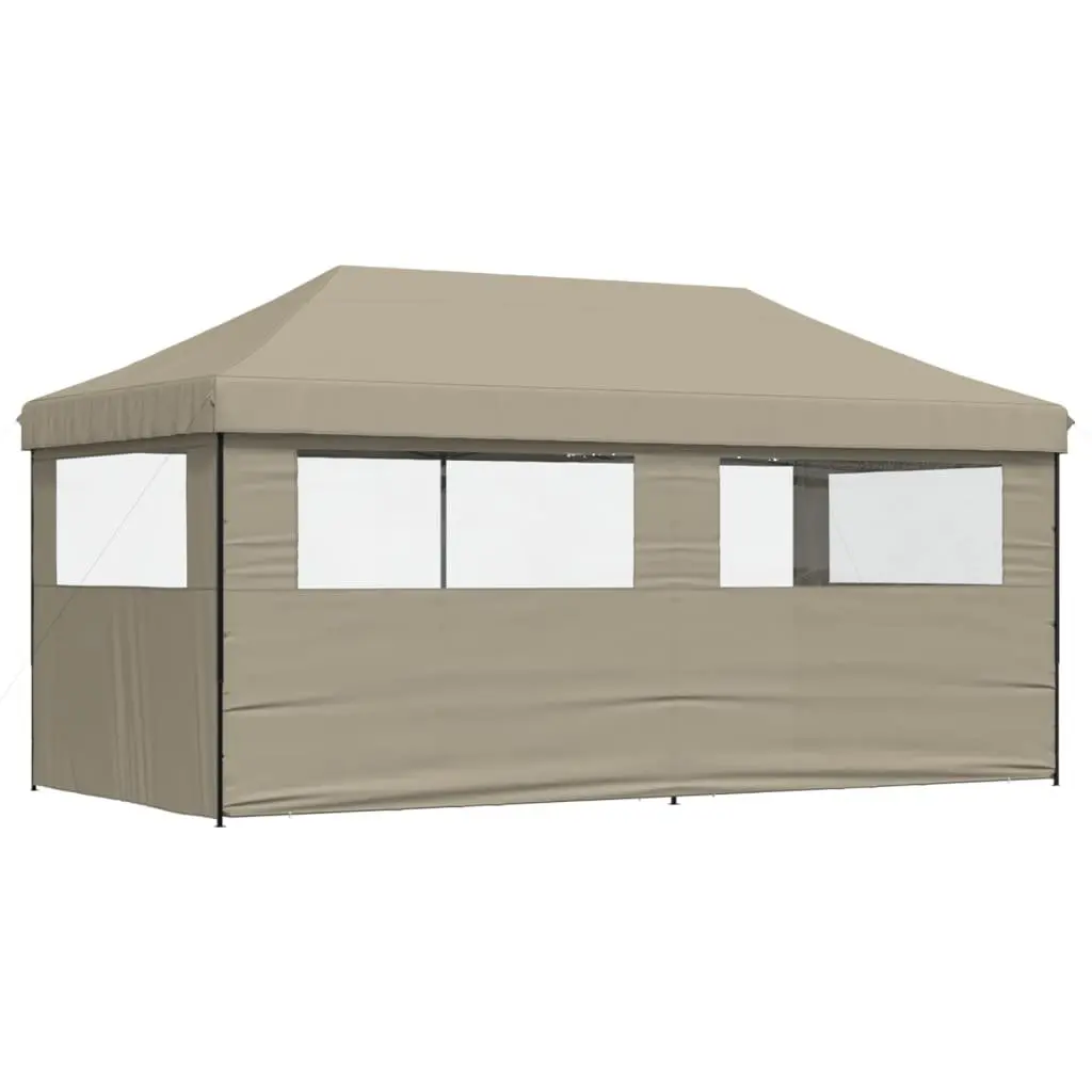 Foldable Pop-Up Party Tent with 3 Sidewalls Outdoor Event Canopy Taupe