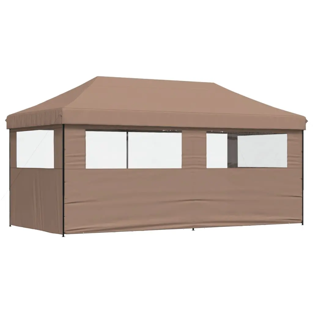 Foldable Pop-Up Party Tent 3 Sidewalls Brown Outdoor Gazebo Canopy Easy Setup