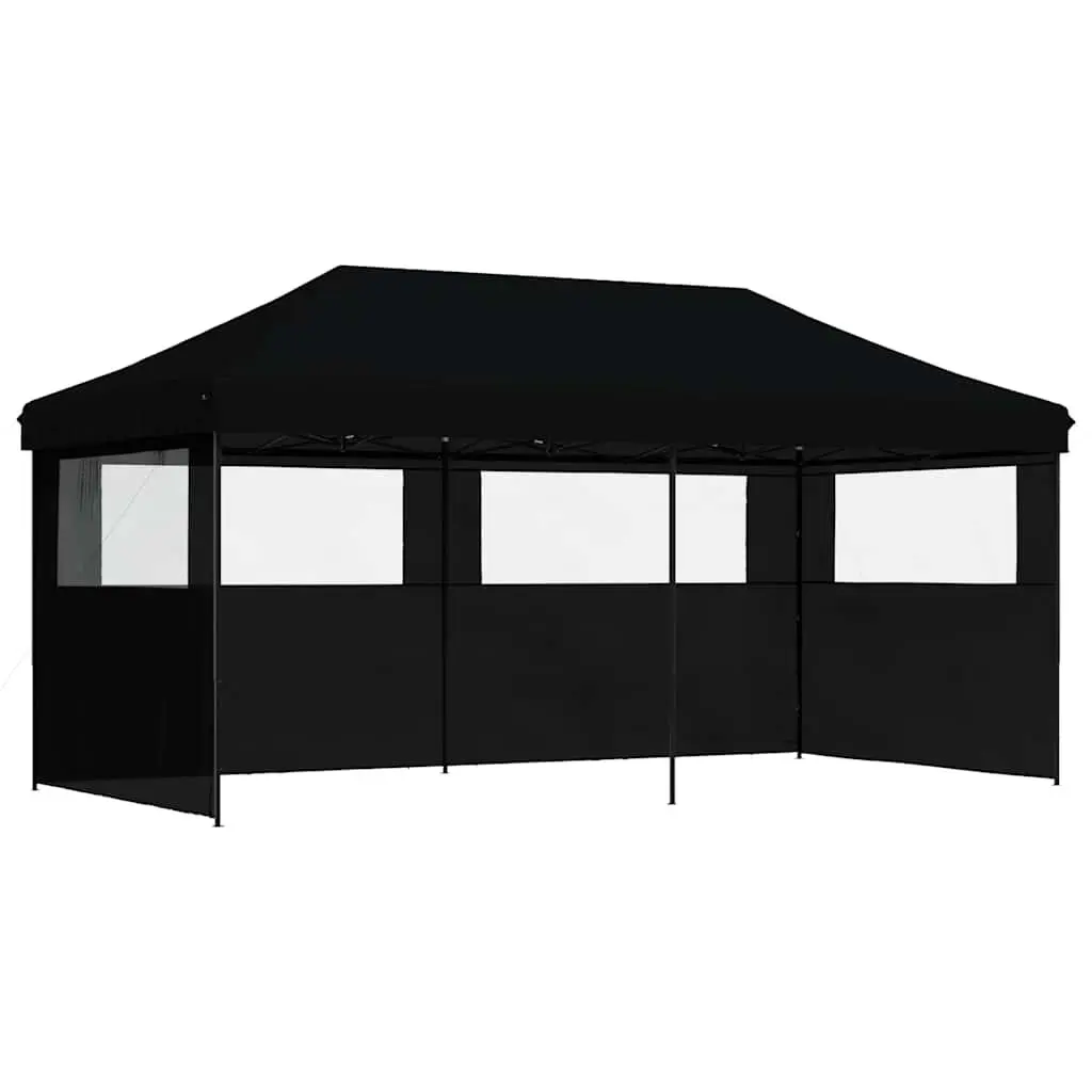 Foldable Pop-Up Party Tent Outdoor Gazebo with 3 Sidewalls Black