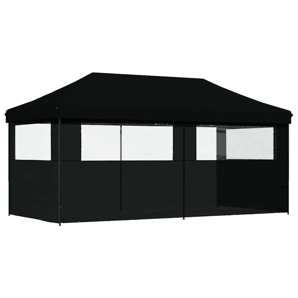 Foldable Pop-Up Party Tent Outdoor Gazebo with 3 Sidewalls Black