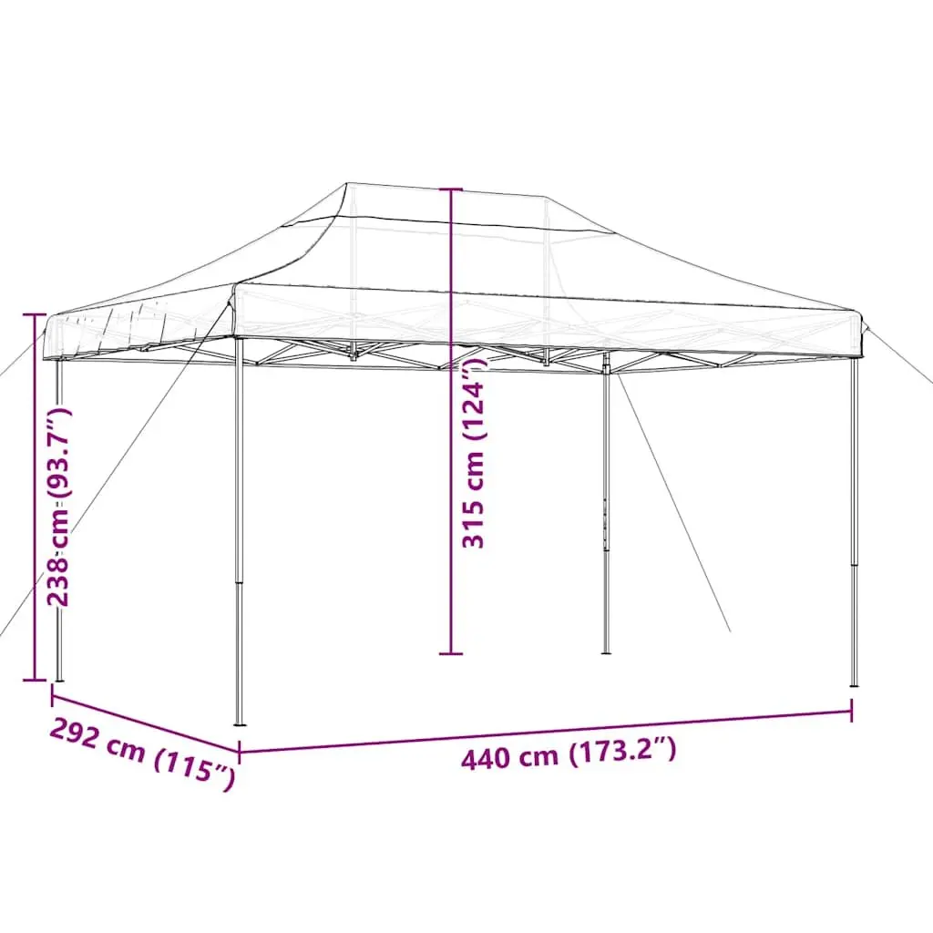 Pop-Up Party Tent Foldable Outdoor Gazebo Canopy Black 440 x 292 x 315 cm