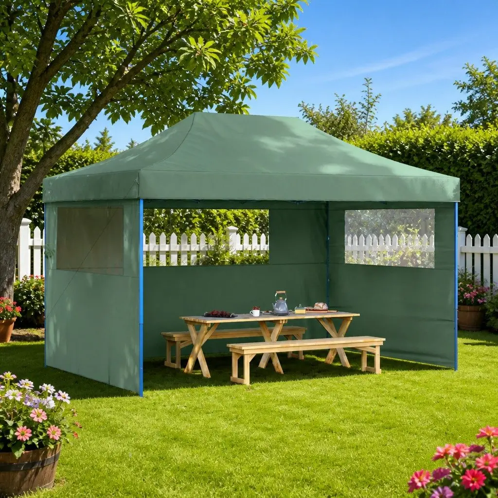 Pop-Up Party Tent Foldable Green with 3 Sidewalls