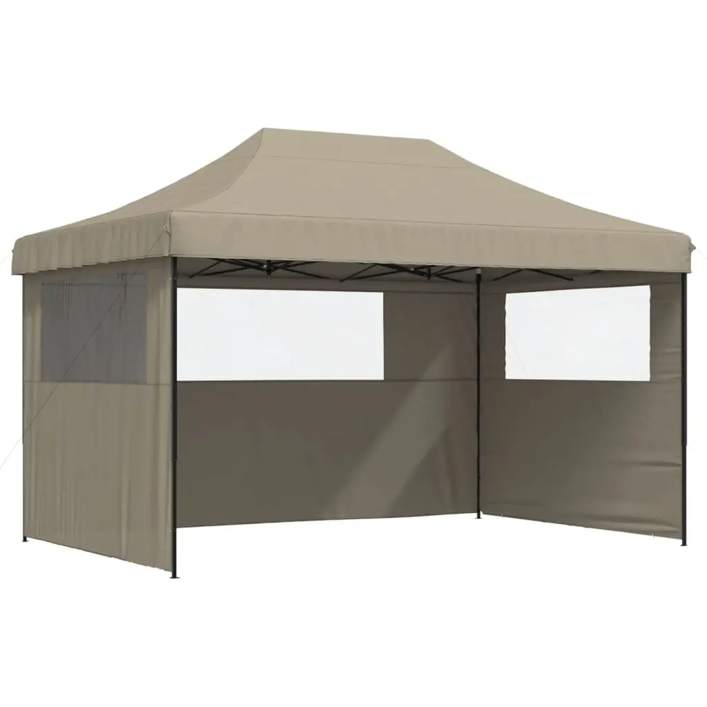 Foldable Pop-Up Party Tent with 3 Sidewalls Clear Windows Outdoor Gazebo Taupe