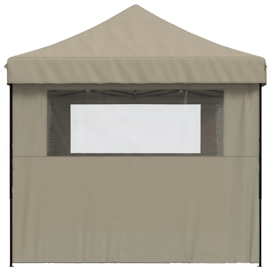 Foldable Pop-Up Party Tent with 3 Sidewalls Clear Windows Outdoor Gazebo Taupe
