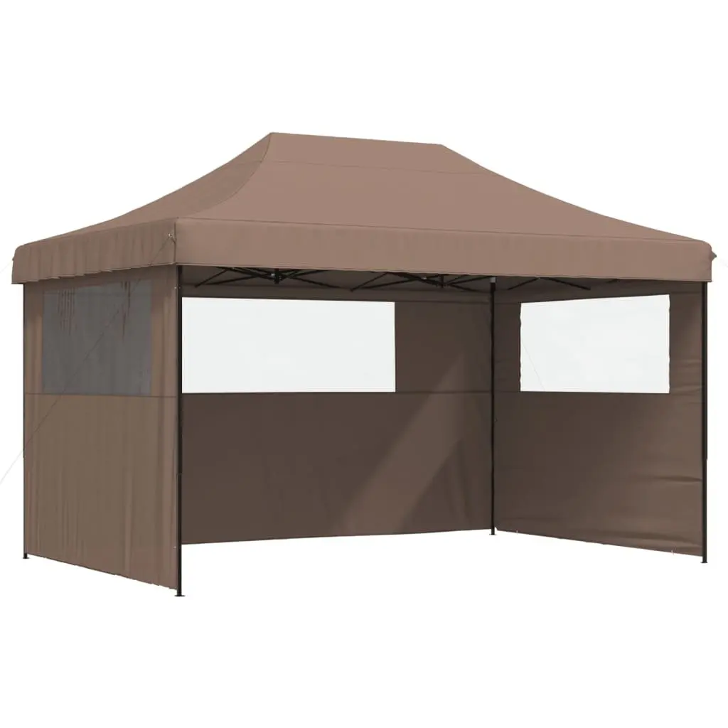 Foldable Pop-Up Party Tent with 3 Sidewalls Outdoor Gazebo Brown Garden Canopy