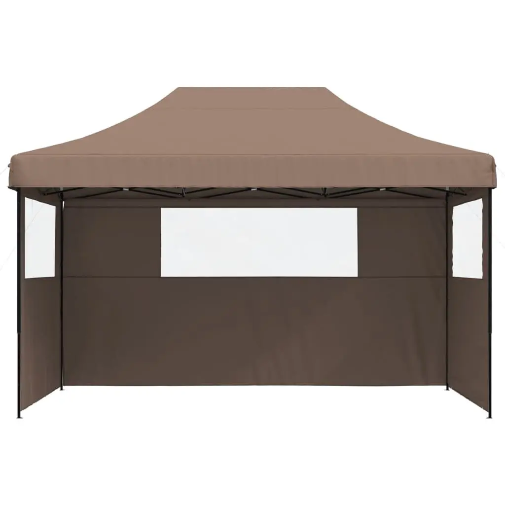 Foldable Pop-Up Party Tent with 3 Sidewalls Outdoor Gazebo Brown Garden Canopy