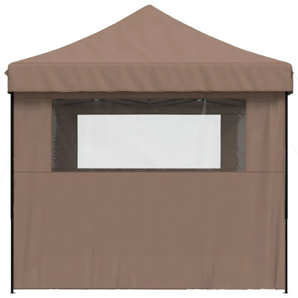 Foldable Pop-Up Party Tent with 3 Sidewalls Outdoor Gazebo Brown Garden Canopy