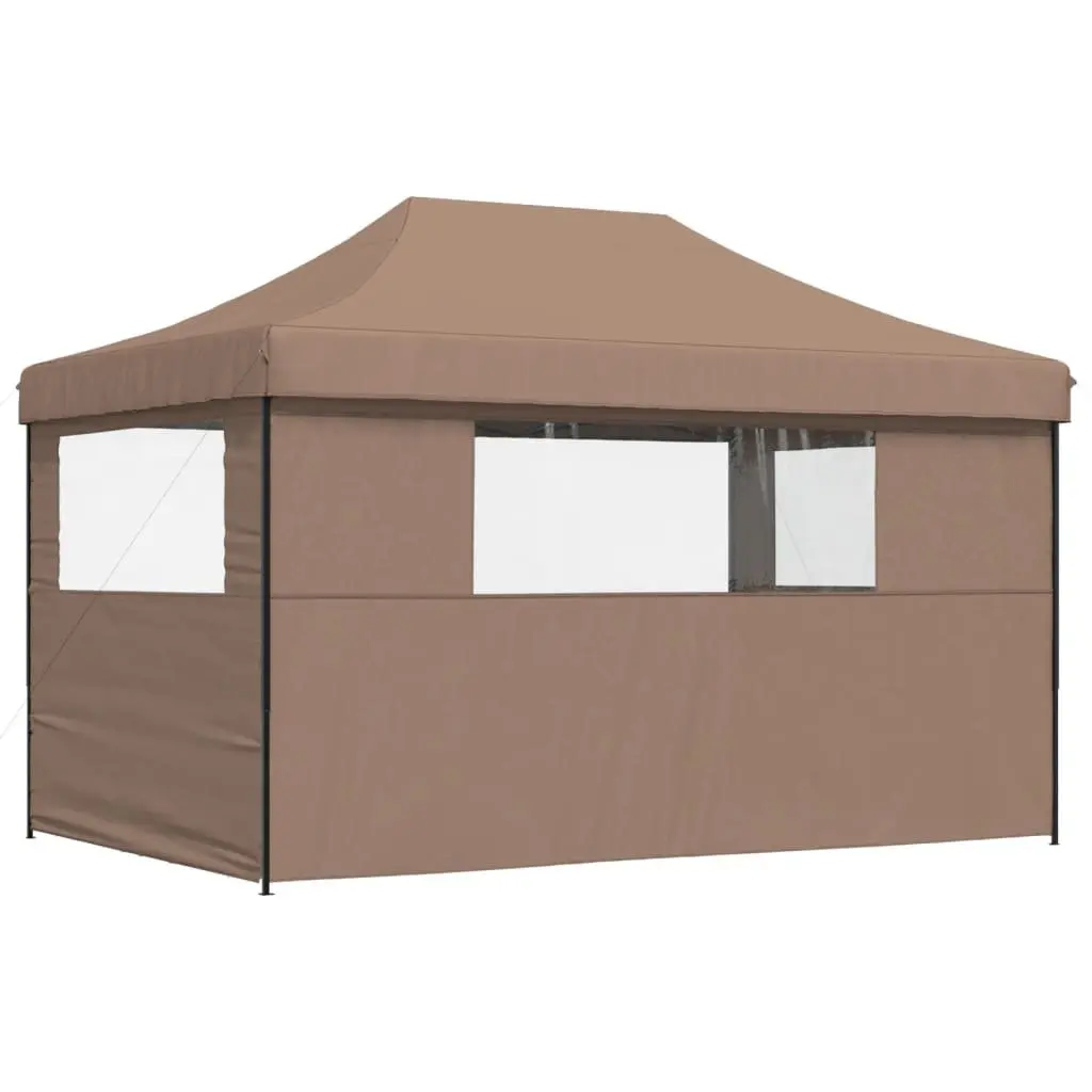 Foldable Pop-Up Party Tent with 3 Sidewalls Outdoor Gazebo Brown Garden Canopy