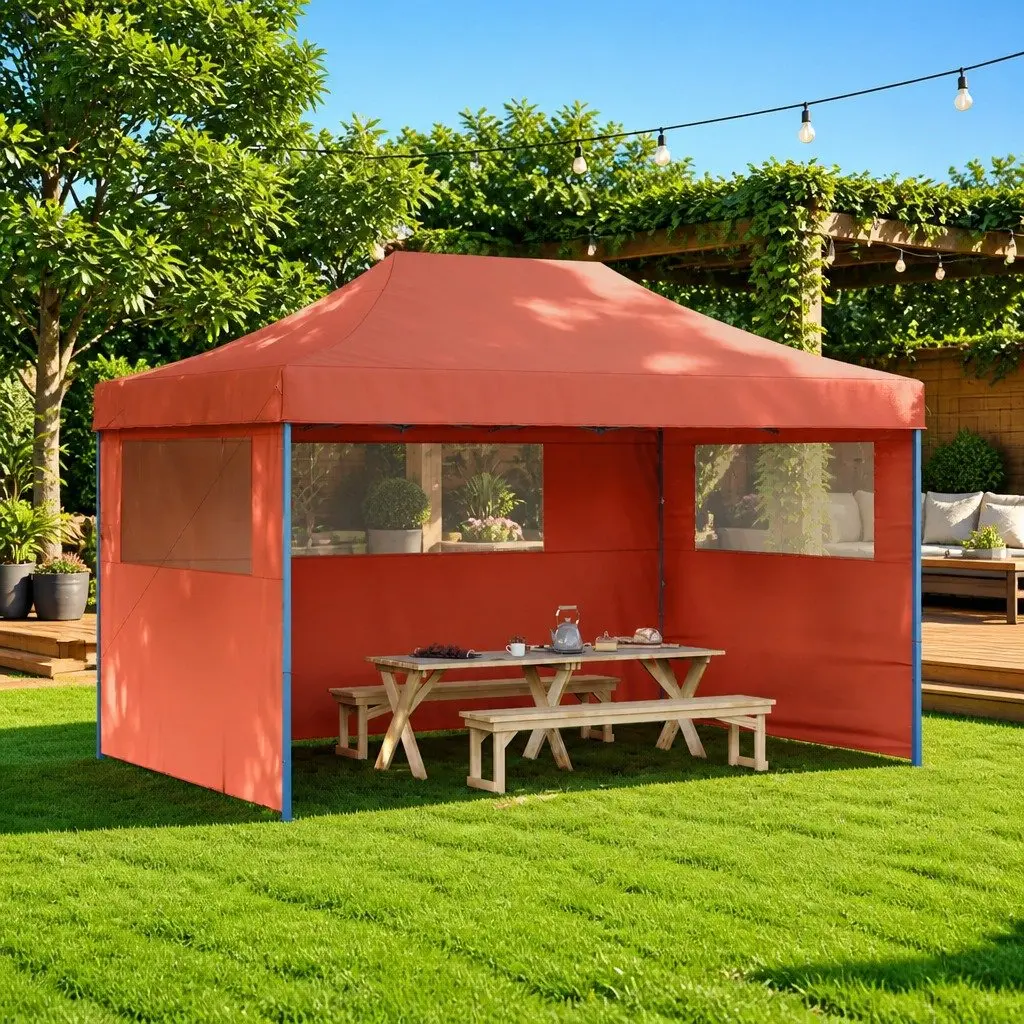 Foldable Pop-Up Party Tent with 3 Sidewalls Outdoor Garden Gazebo Orange
