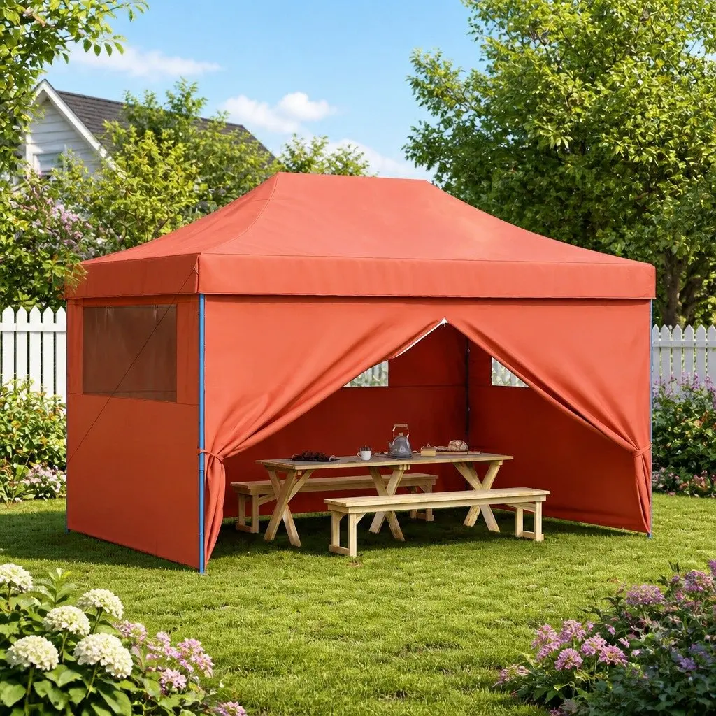 Foldable Pop-Up Party Tent Orange 4 Sidewalls Outdoor Canopy Gazebo