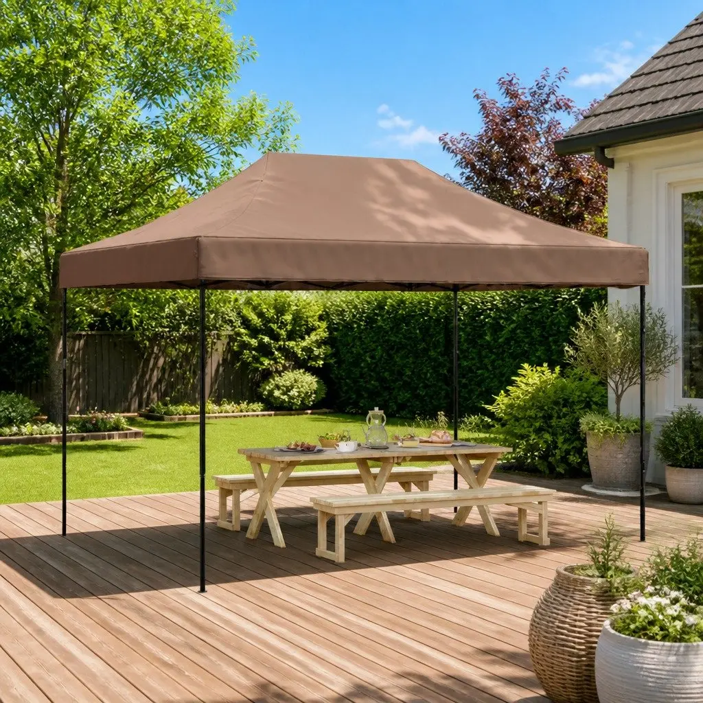 Foldable Pop-Up Party Tent Brown Outdoor Gazebo 410 x 279 x 315 cm