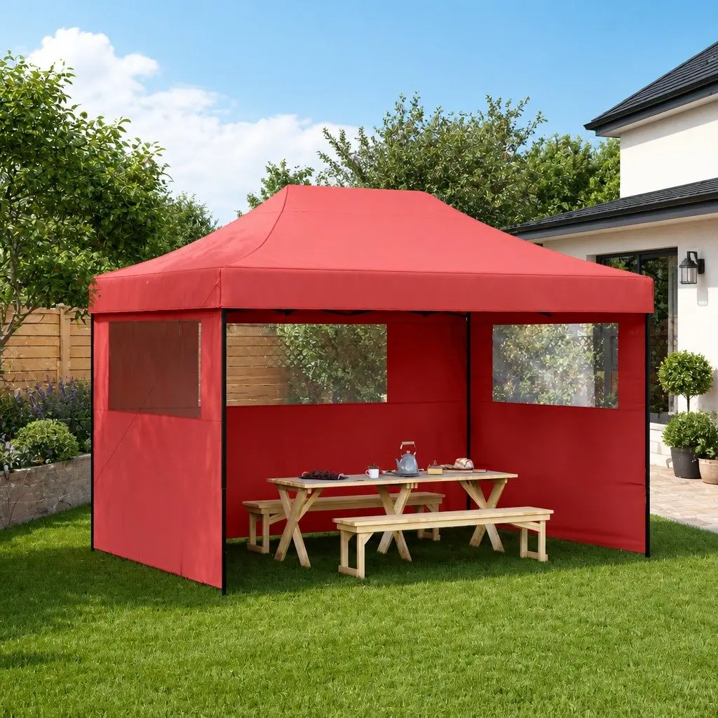 Foldable Pop-Up Party Tent with 3 Sidewalls Outdoor Garden Gazebo Canopy Red