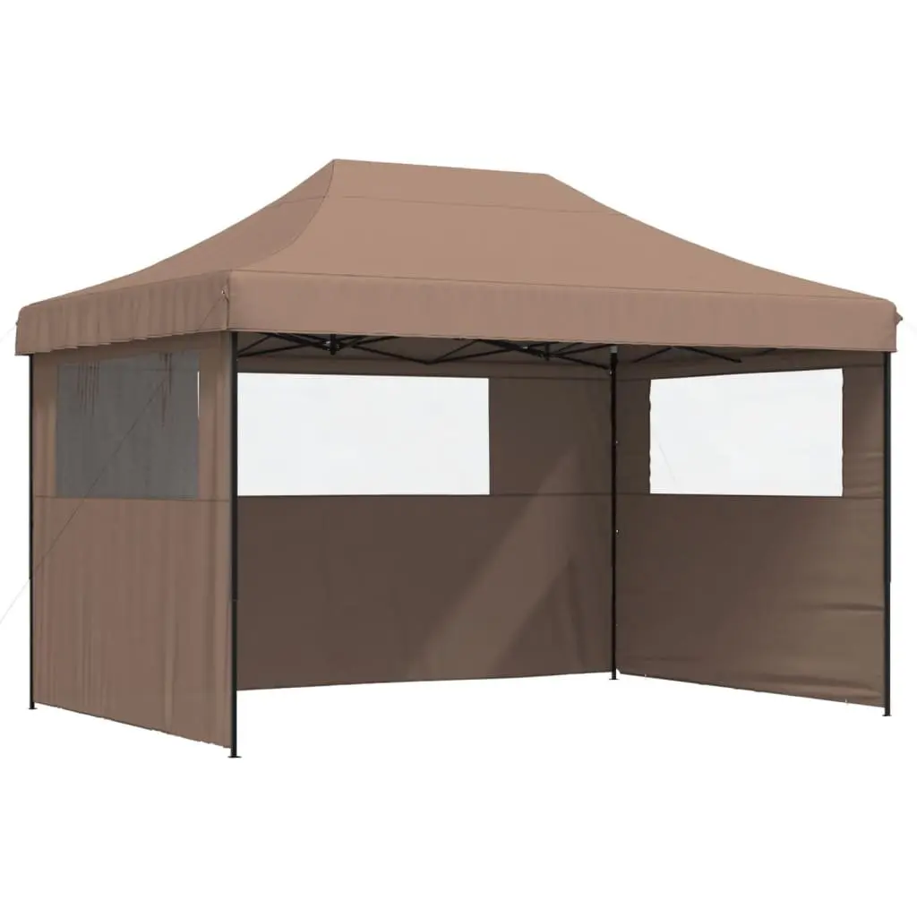 Outdoor Gazebo Party Tent Brown Foldable Pop-Up Canopy with 3 Sidewalls
