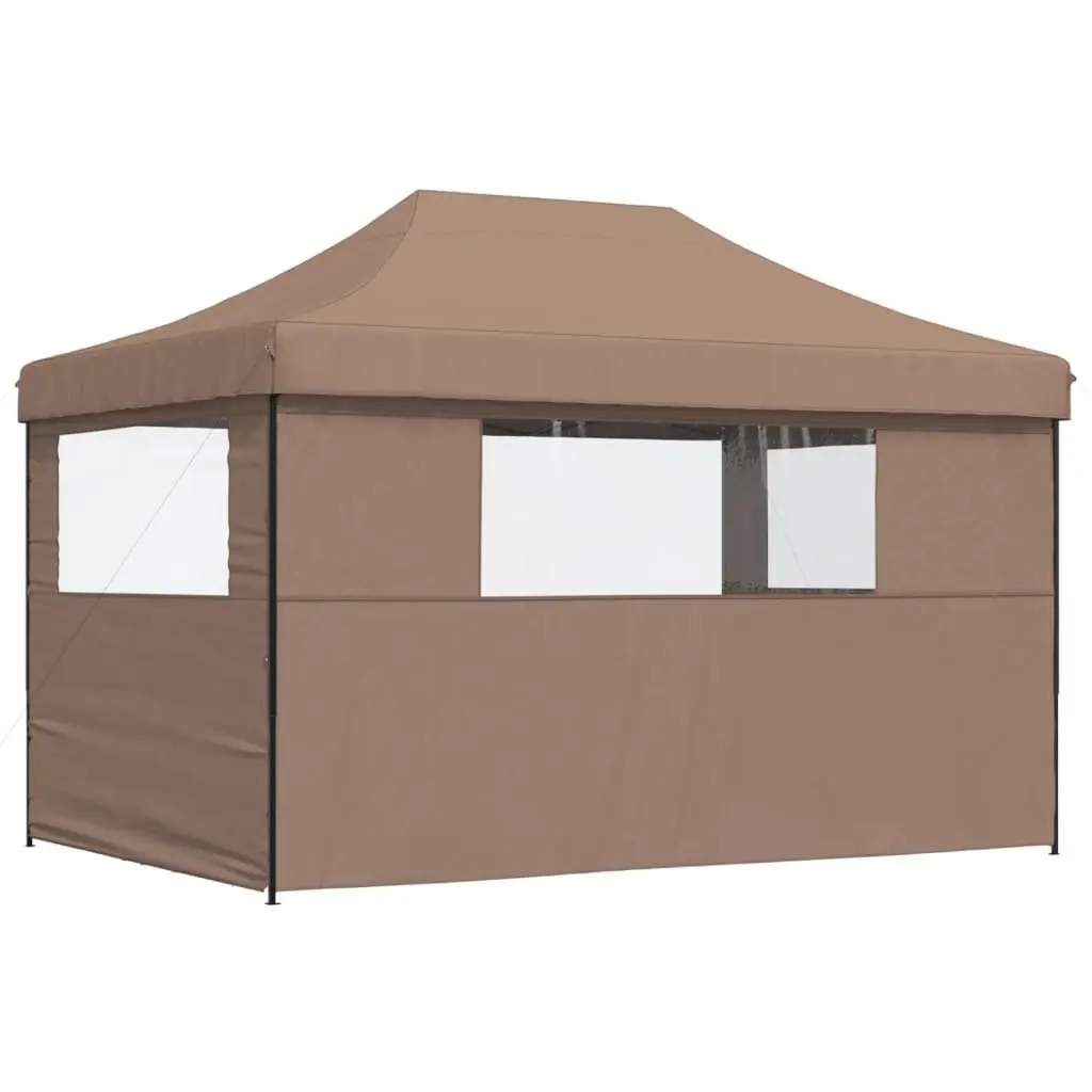 Outdoor Gazebo Party Tent Brown Foldable Pop-Up Canopy with 3 Sidewalls