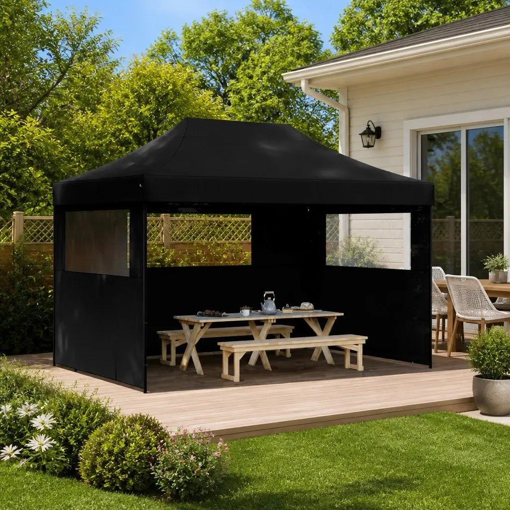 Pop-Up Party Tent Foldable with 3 Sidewalls Black