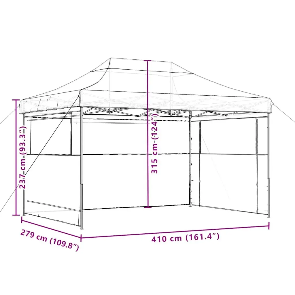 Pop-Up Party Tent Foldable with 3 Sidewalls Black