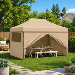 Friendly Beige Party Tent with Sidewalls for Events