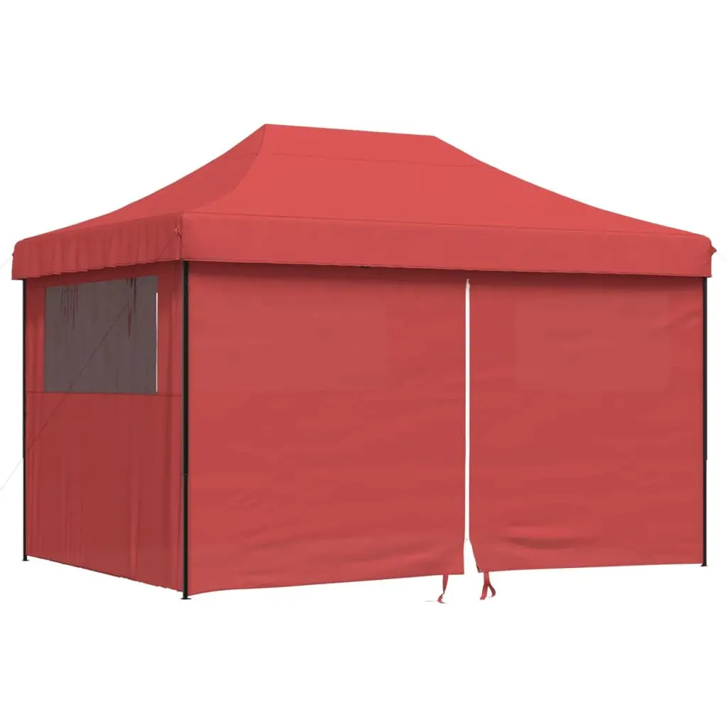 Pop-Up Party Tent Foldable Red with 4 Sidewalls and Zipped Entrance Outdoor Event Gazebo