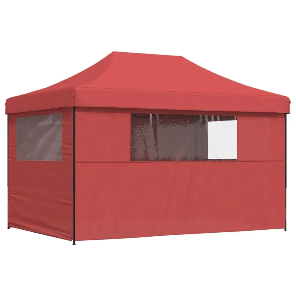 Pop-Up Party Tent Foldable Red with 4 Sidewalls and Zipped Entrance Outdoor Event Gazebo