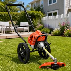 Brush Cutter with Wheels 52cc Engine Grass Trimmer Weed Whacker Garden Tool