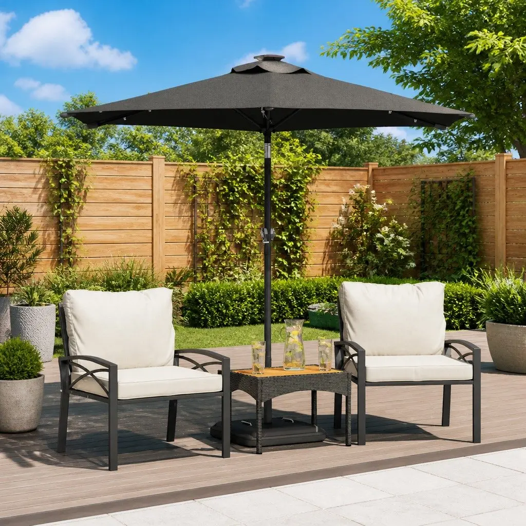 Garden Parasol with LED Lights Steel Pole Anthracite 225x225x212cm