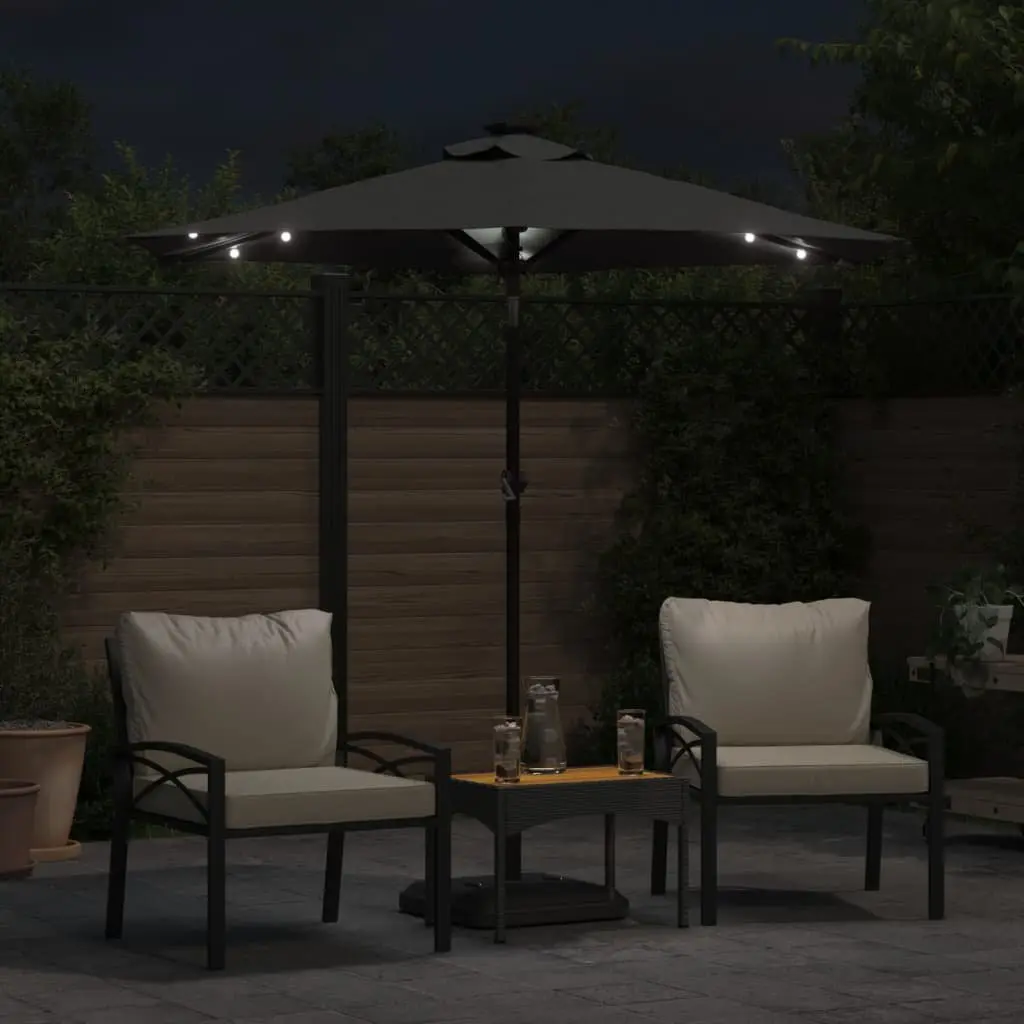 Garden Parasol with LED Lights Steel Pole Anthracite 225x225x212cm