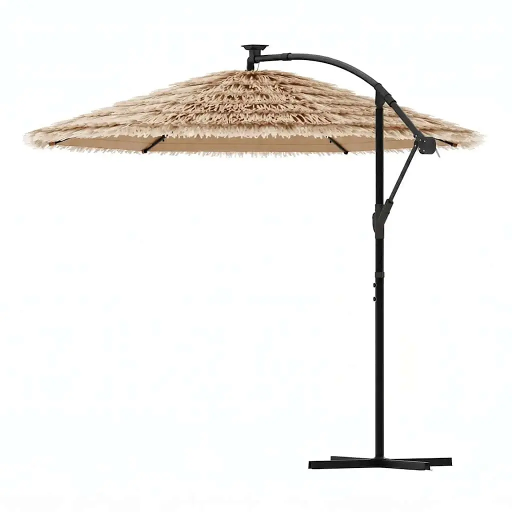 Garden Parasol with LED Lights Steel Pole 269x269x235cm Brown