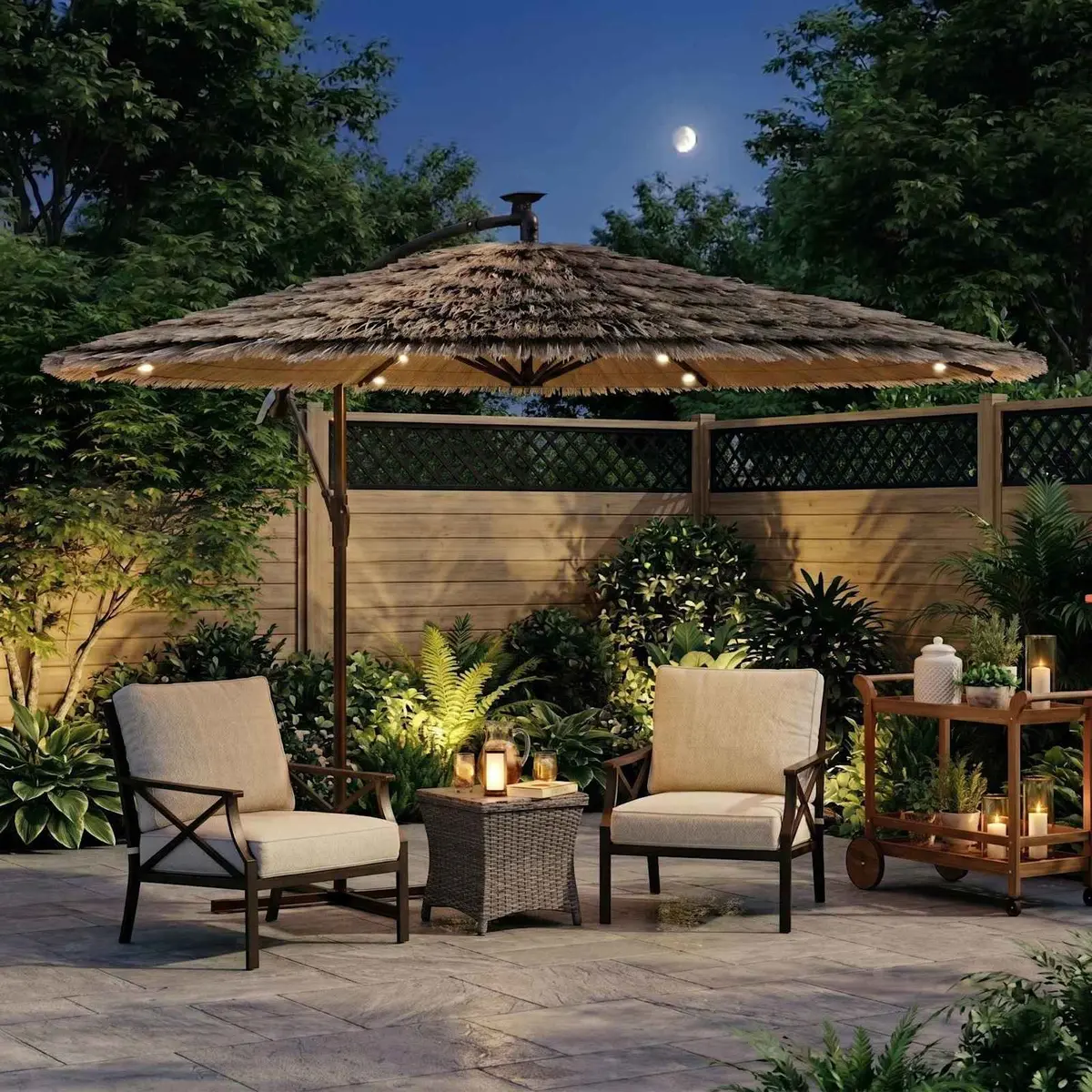 Garden Parasol with LED Lights Steel Pole 269x269x235cm Brown