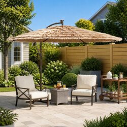 Friendly Garden Parasol with LED Lights - 290cm Brown Umbrella