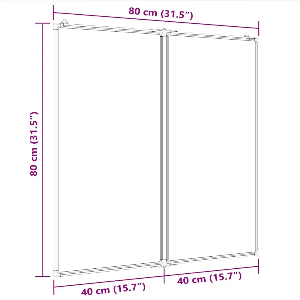 Magnetic Whiteboard Foldable Two Panel Display Board 80 x 80 cm